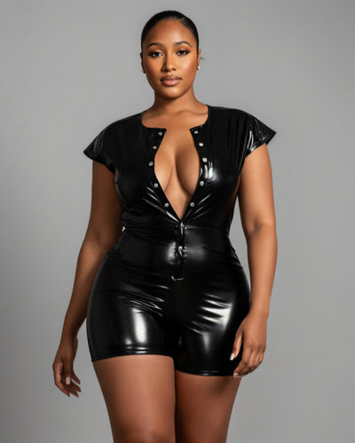 ANGELA Faux Leather Backless Romper