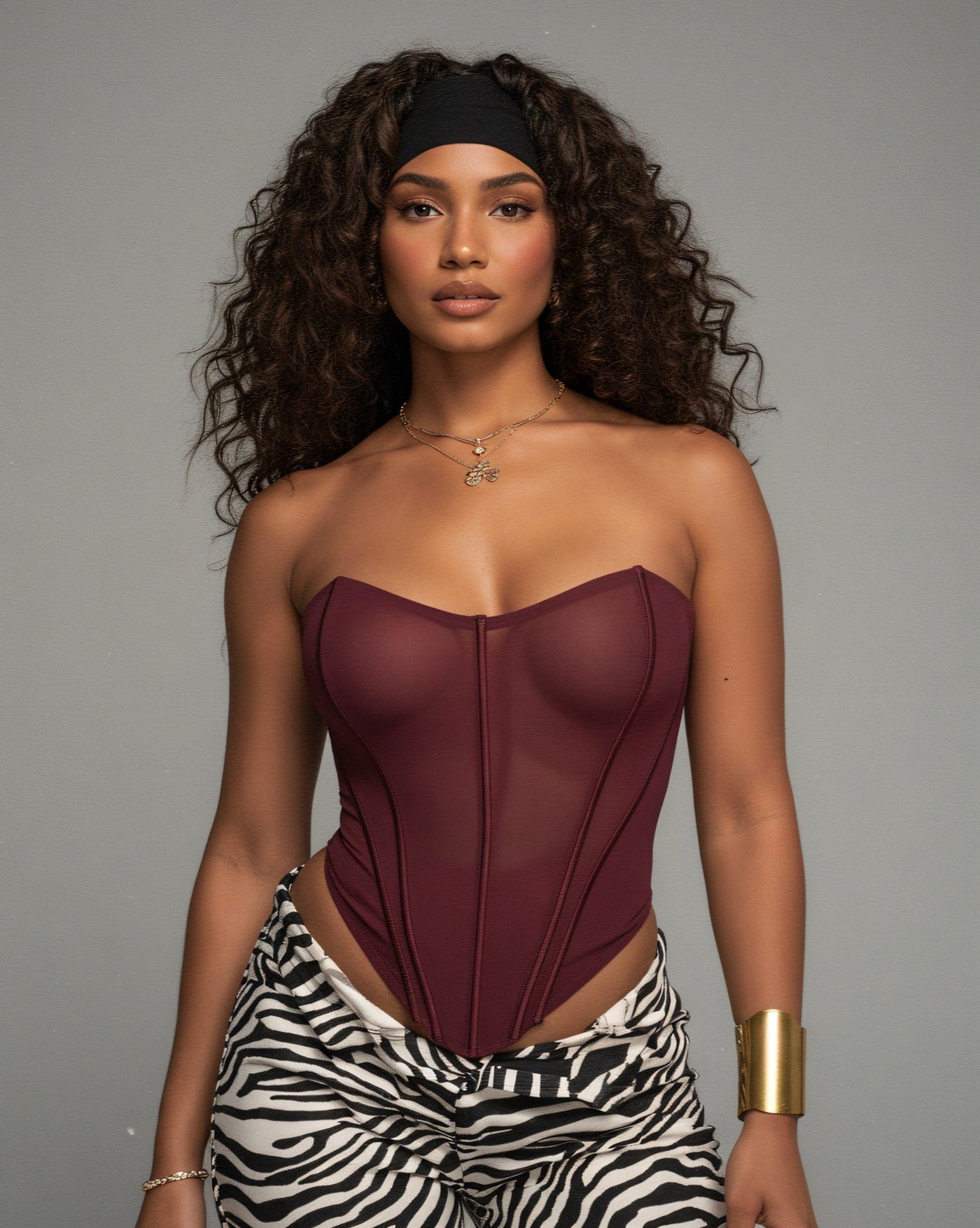 ERICH Structured Sheer Mesh Boned Corset Top