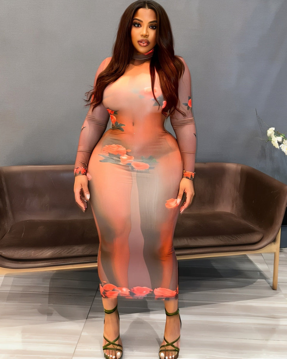 MIREYA Printed Round Neck Maxi Dress