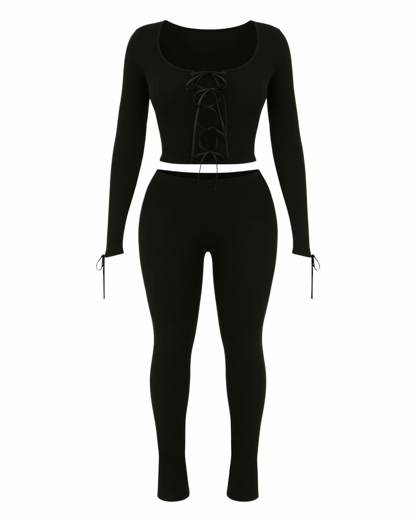 HYACINTH Lace-Up Front Fitted Top & Leggings Set