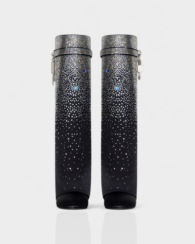 GALORA Allover Crystal Wedge Knee High Boots