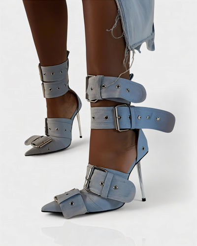 MARILYN Buckle Strap Pointed-Toe Stiletto Heels