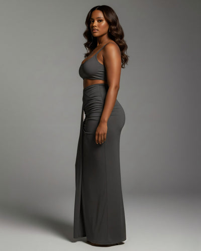 ZELLA Ruched High-Waist Draped Maxi Skirt