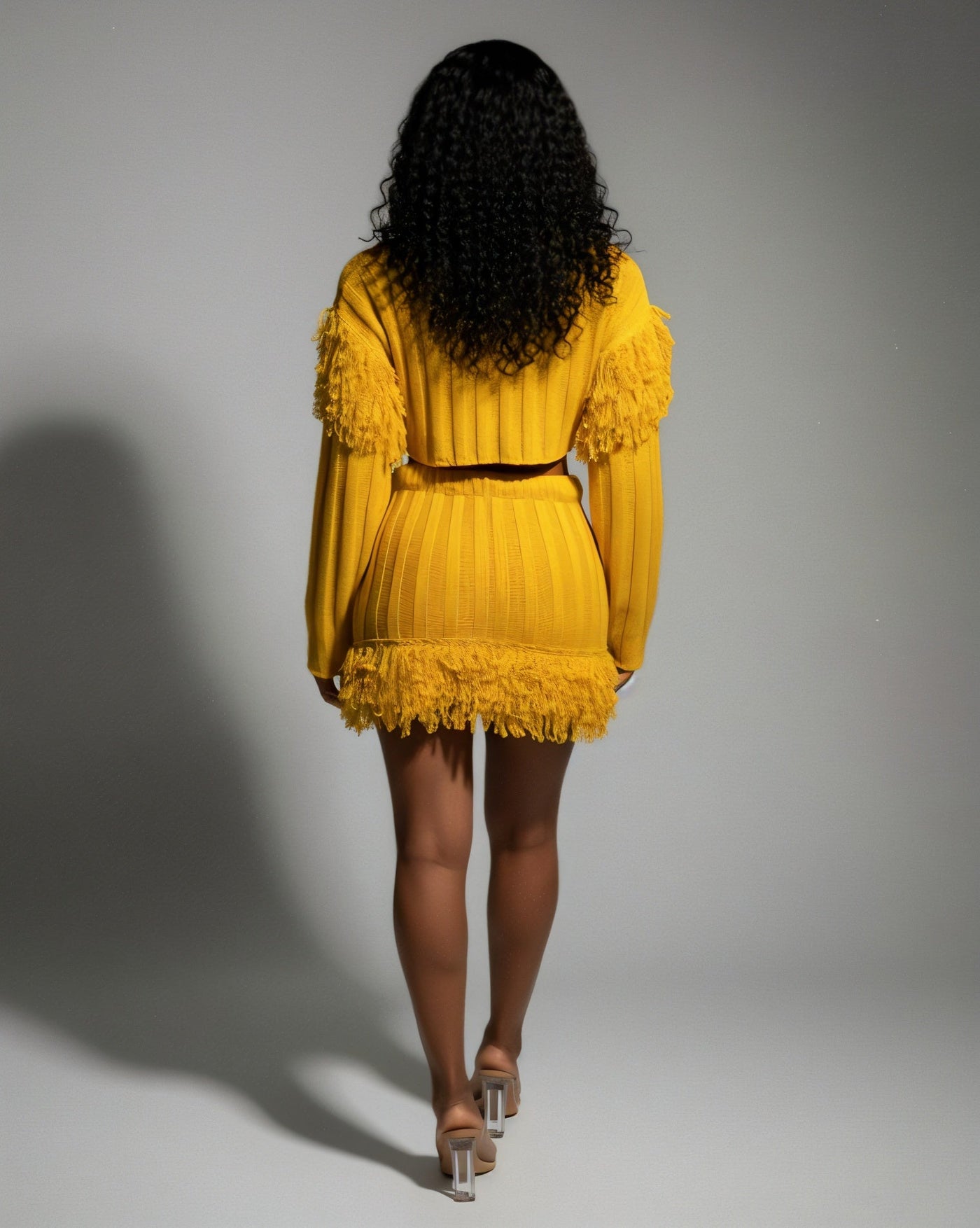 FLORINE Knit Fringe Cardigan & Skirt Set