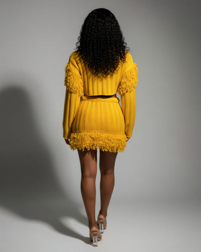 FLORINE Knit Fringe Cardigan & Skirt Set
