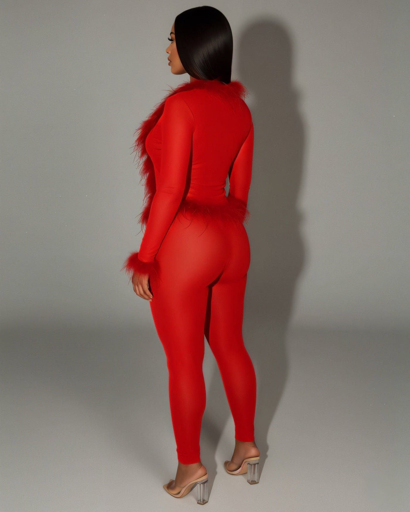 EMERY Faux Feather Trim Two-Piece Set