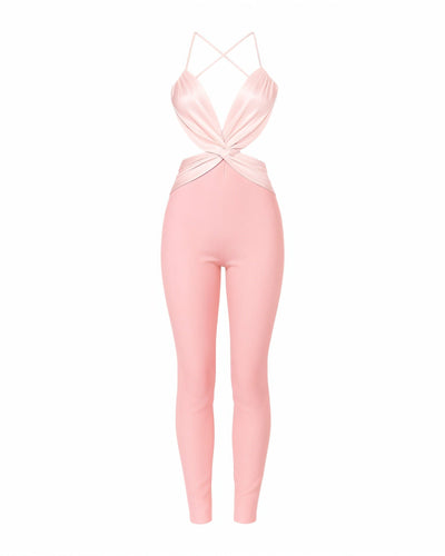 NIANA Satin Twist Cutout Jumpsuit