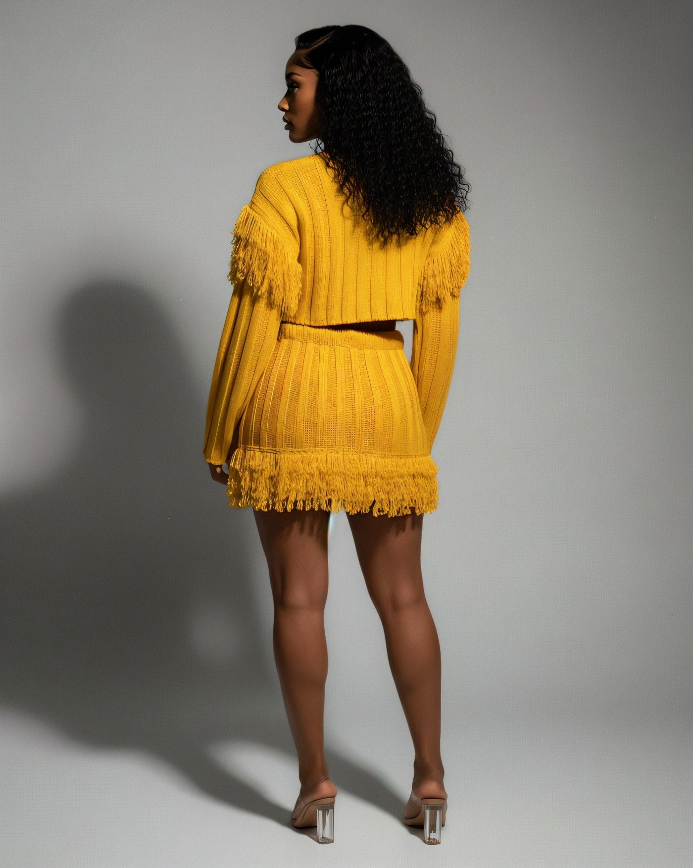 FLORINE Knit Fringe Cardigan & Skirt Set