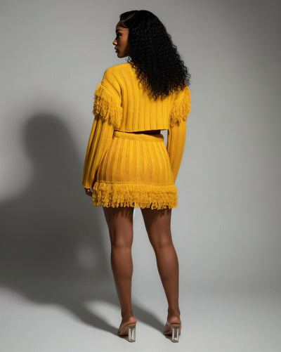 FLORINE Knit Fringe Cardigan & Skirt Set
