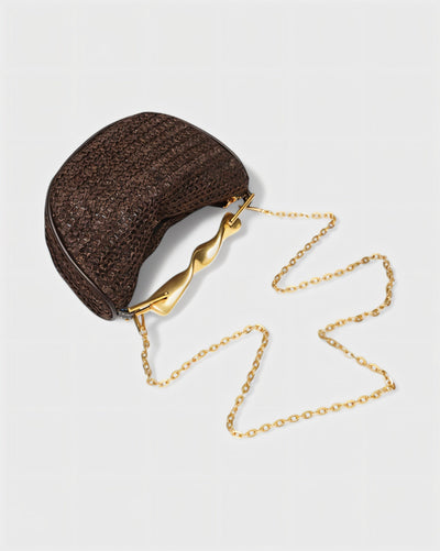 CRESSIDA Woven Half Moon Handbag with Gold Swirl Handle