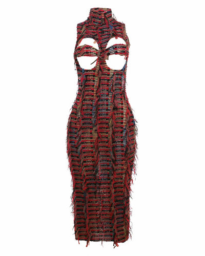 LOLA High Neck Textured Midi Dress