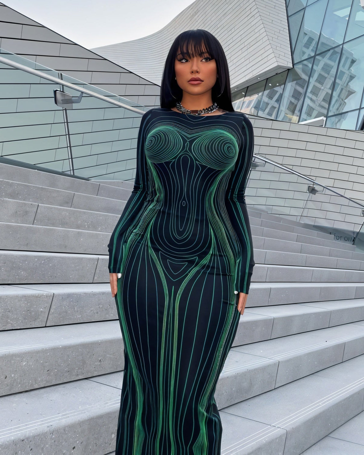 CARLA Backless Slim Round Neck Maxi Dress