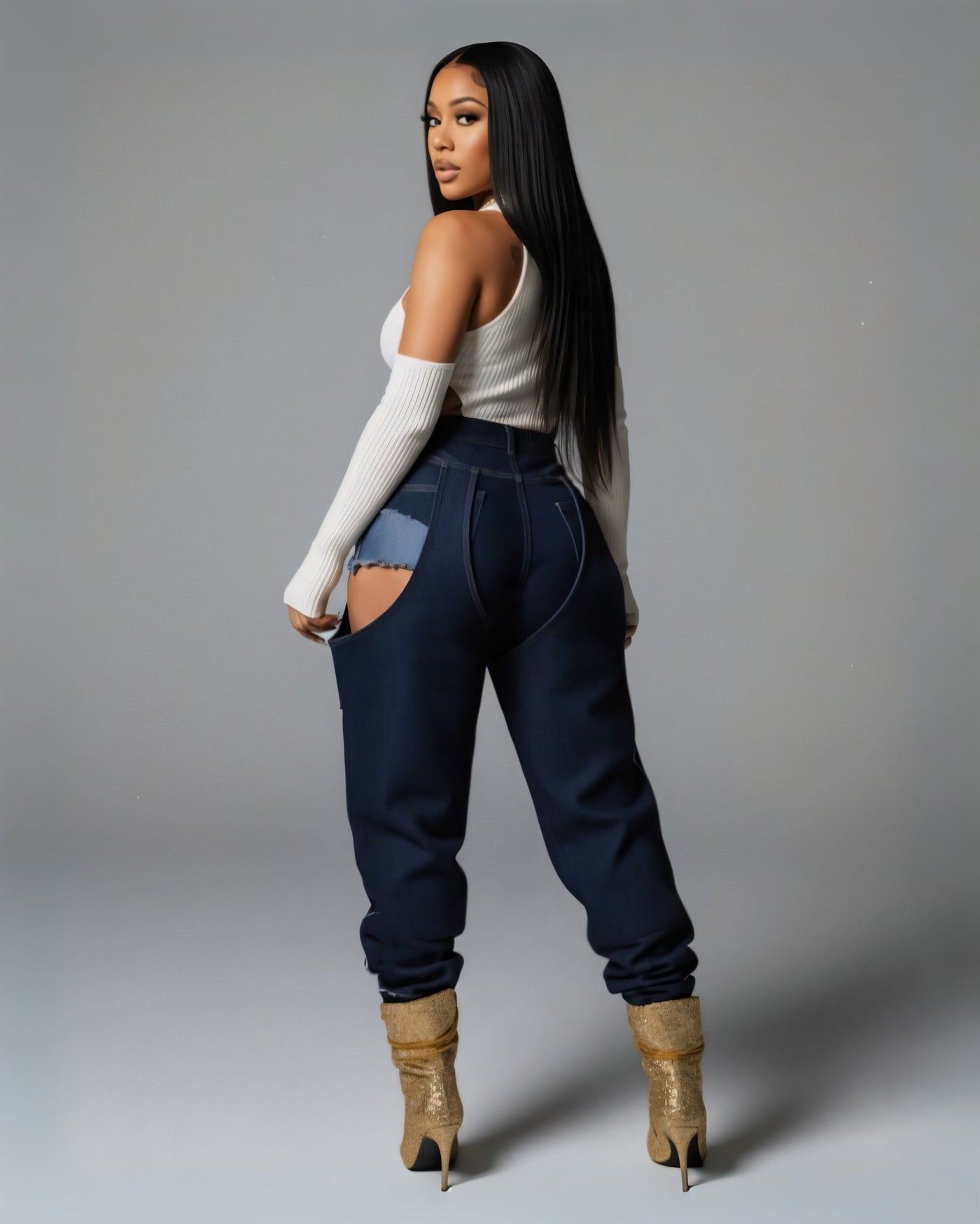 NAMI Distressed Denim Chaps Pants