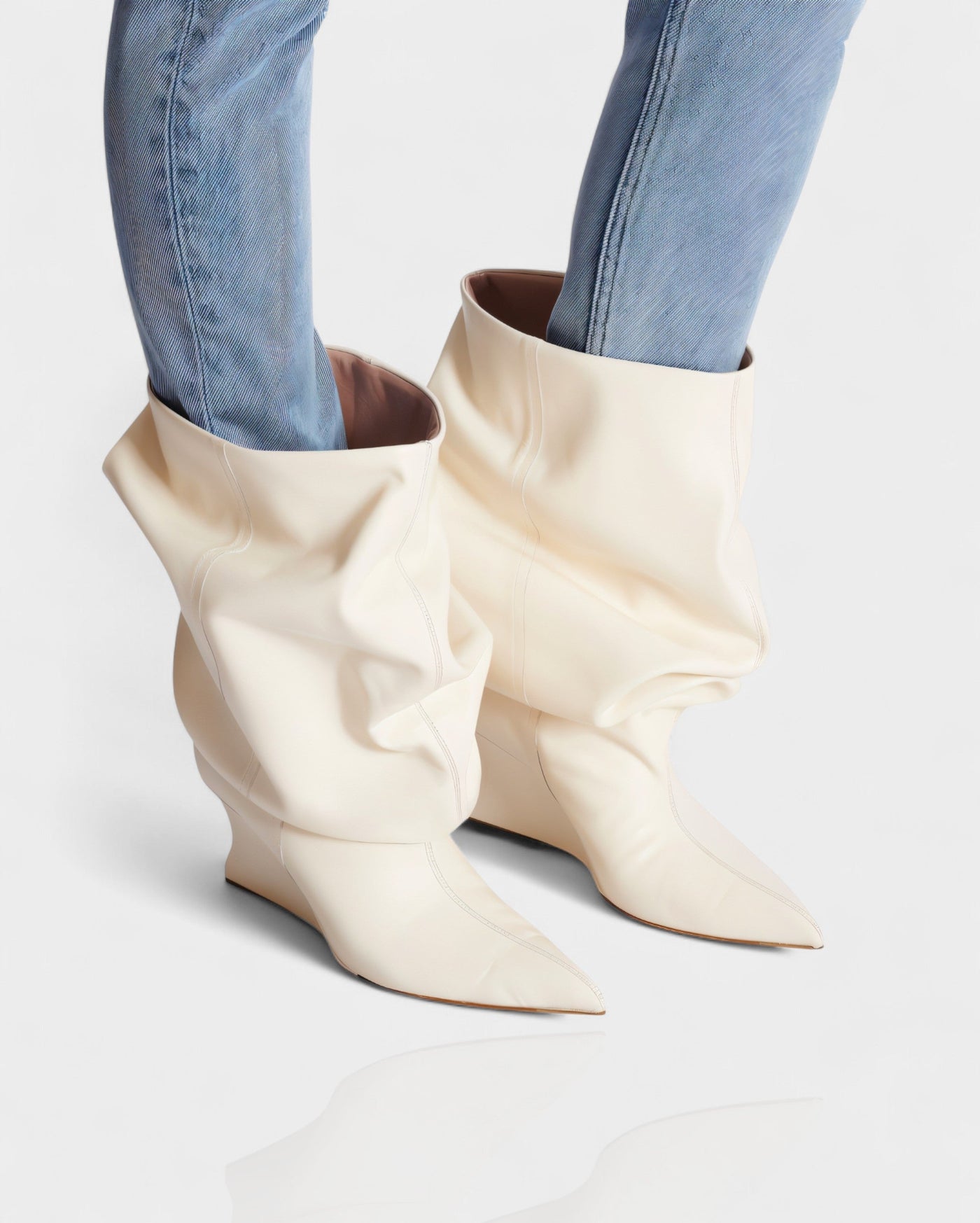 IRELLE Slouchy Faux Leather Pointed Wedge Heel Boots