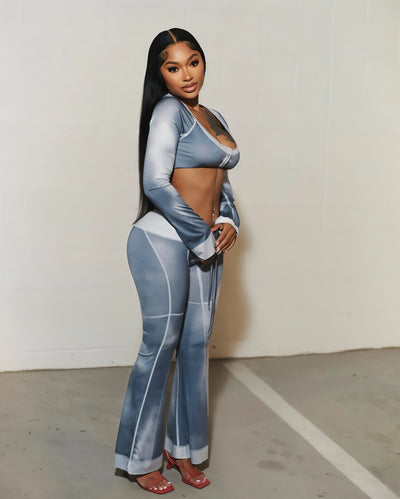 DANIELLE Washed Cropped Top & Flared Pants Set