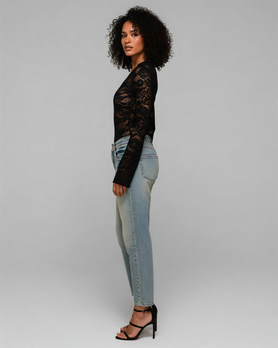 ANGIE Sheer Floral Lace Long-Sleeve Top