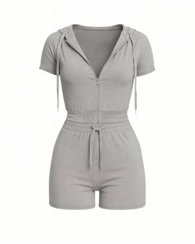 LAVENDER Zip-Up Hoodie Top & Drawstring Shorts Set