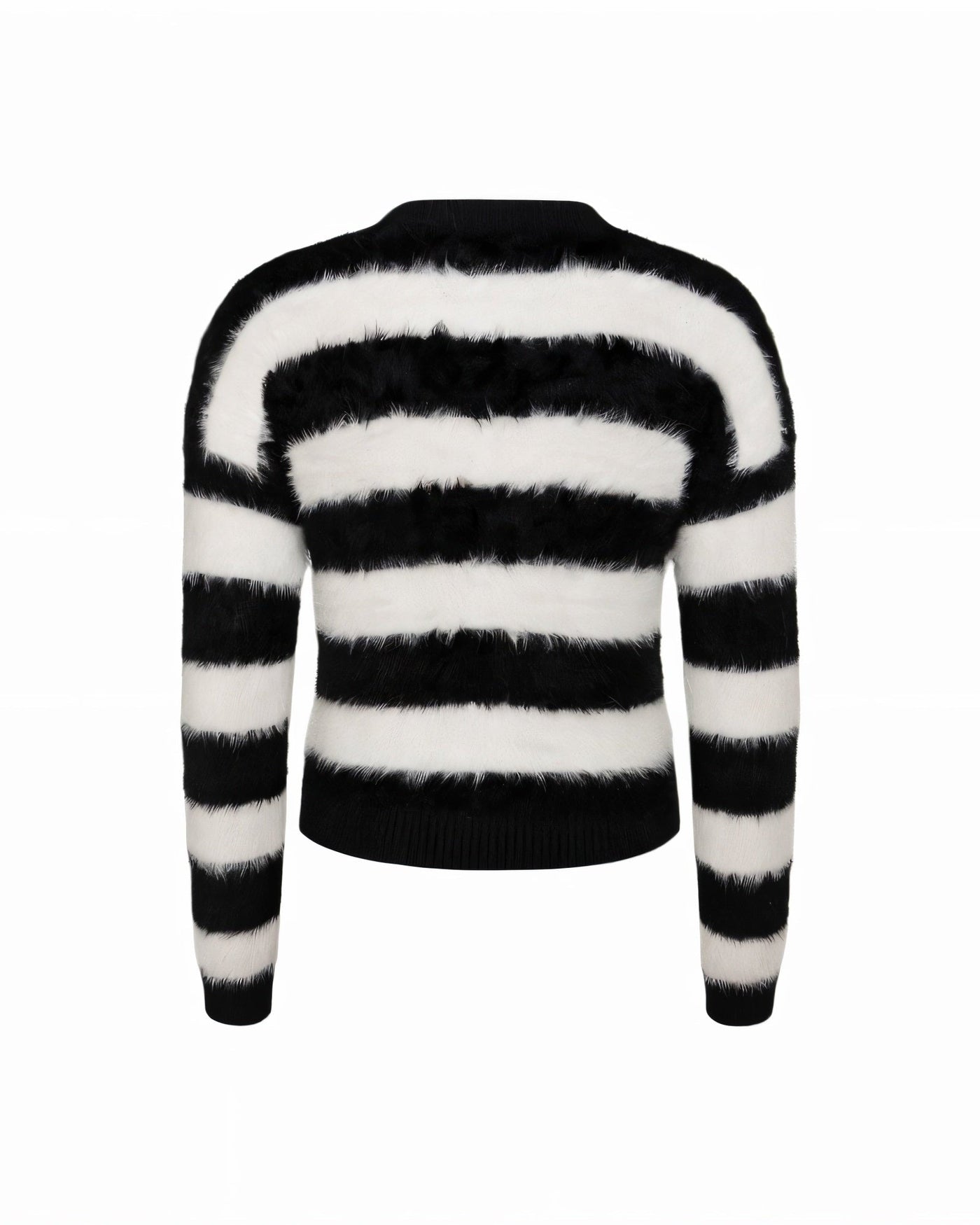 NARIA Striped Fuzzy Button-Up Cropped Cardigan