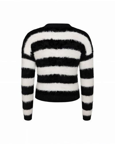 NARIA Striped Fuzzy Button-Up Cropped Cardigan