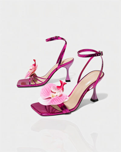 VIONA Orchid Bloom Ankle Strap Heels