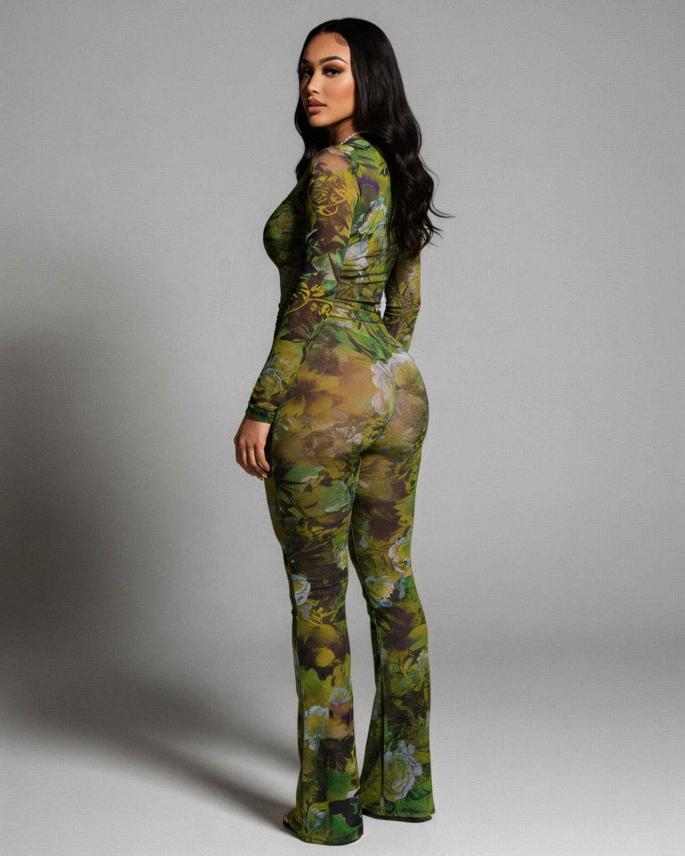 SANNA Floral Mesh Long Sleeve Top & Pants Set