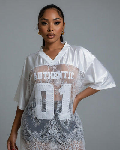 TAYLOR V-neck Oversized Lace Jersey Top