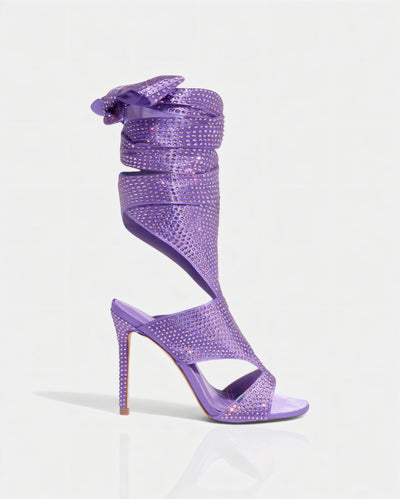 BRIANNE Square Head Rhinestone Lace-Up Knee High Heels