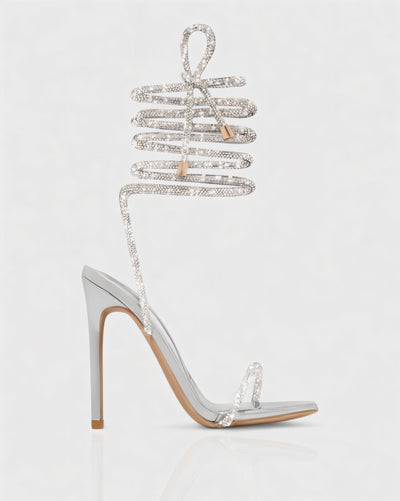 KYLIE Diamante Lace Up Square Toe High Heels