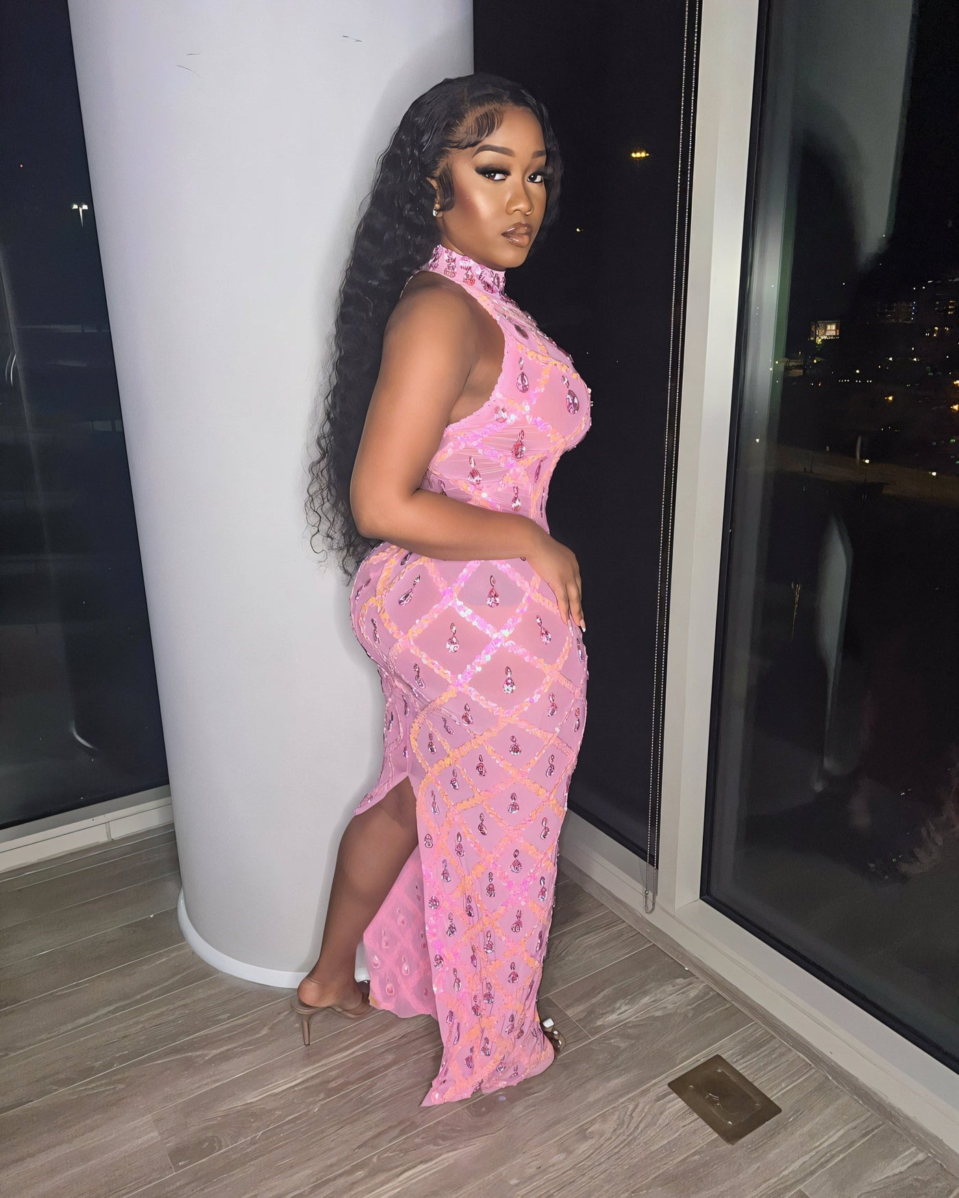 HOPE High Neck Tear Drop Rhinestone Maxi Dress