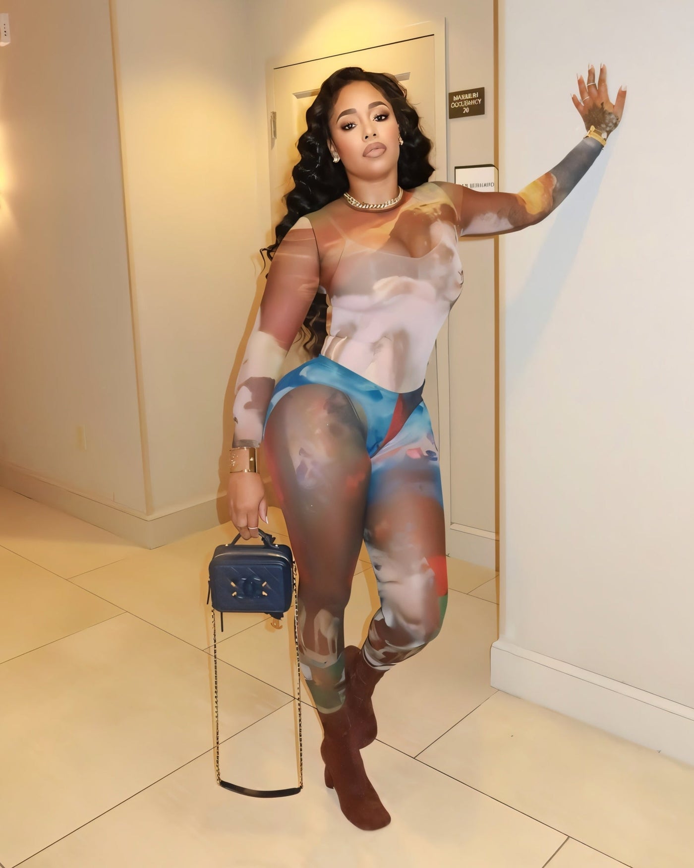 SHELBY Abstract Print Mesh Top & Tights Set