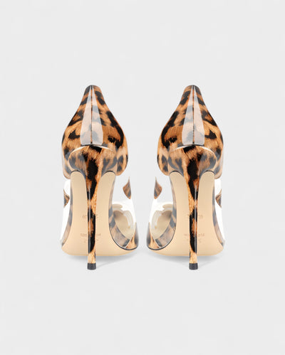 DALYA Transparent Pointed-Toe Leopard Heels