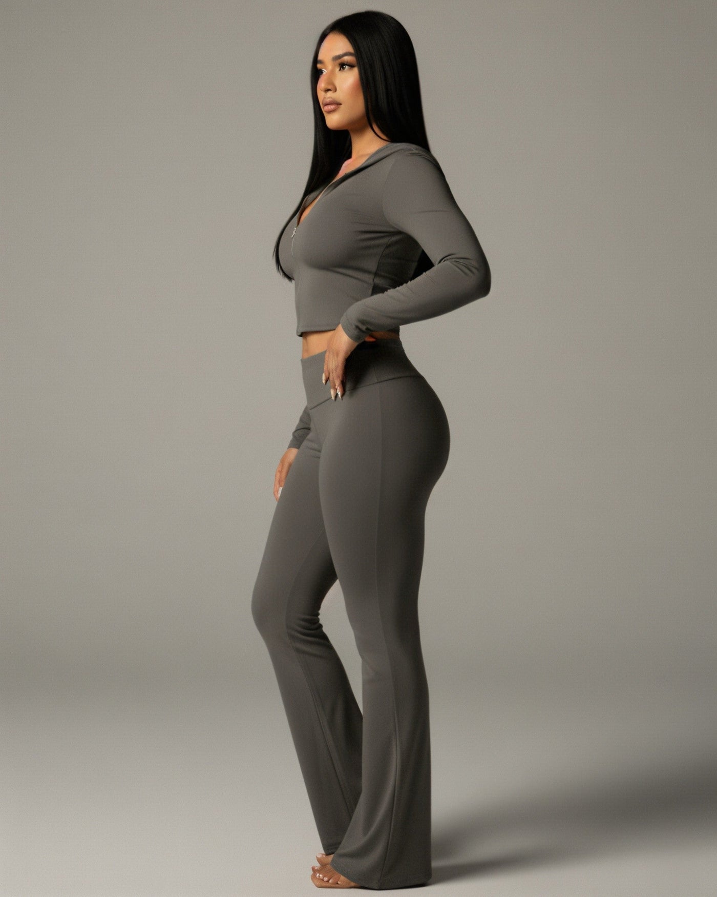 RAINY Zip-Up Hoodie and Flare Pants Set