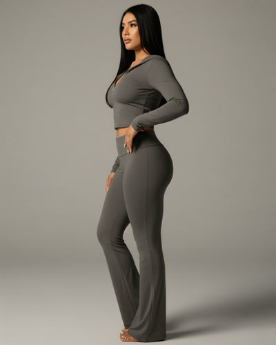 RAINY Zip-Up Hoodie and Flare Pants Set