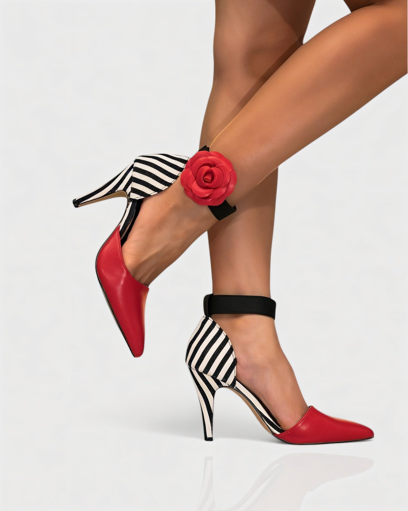 VIVIANA Floral Appliqué Ankle Strap Heels