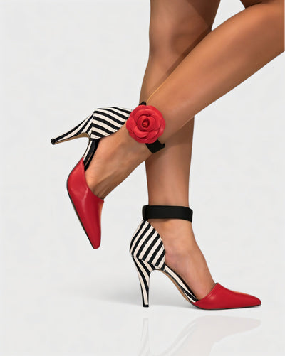 VIVIANA Floral Appliqué Ankle Strap Heels