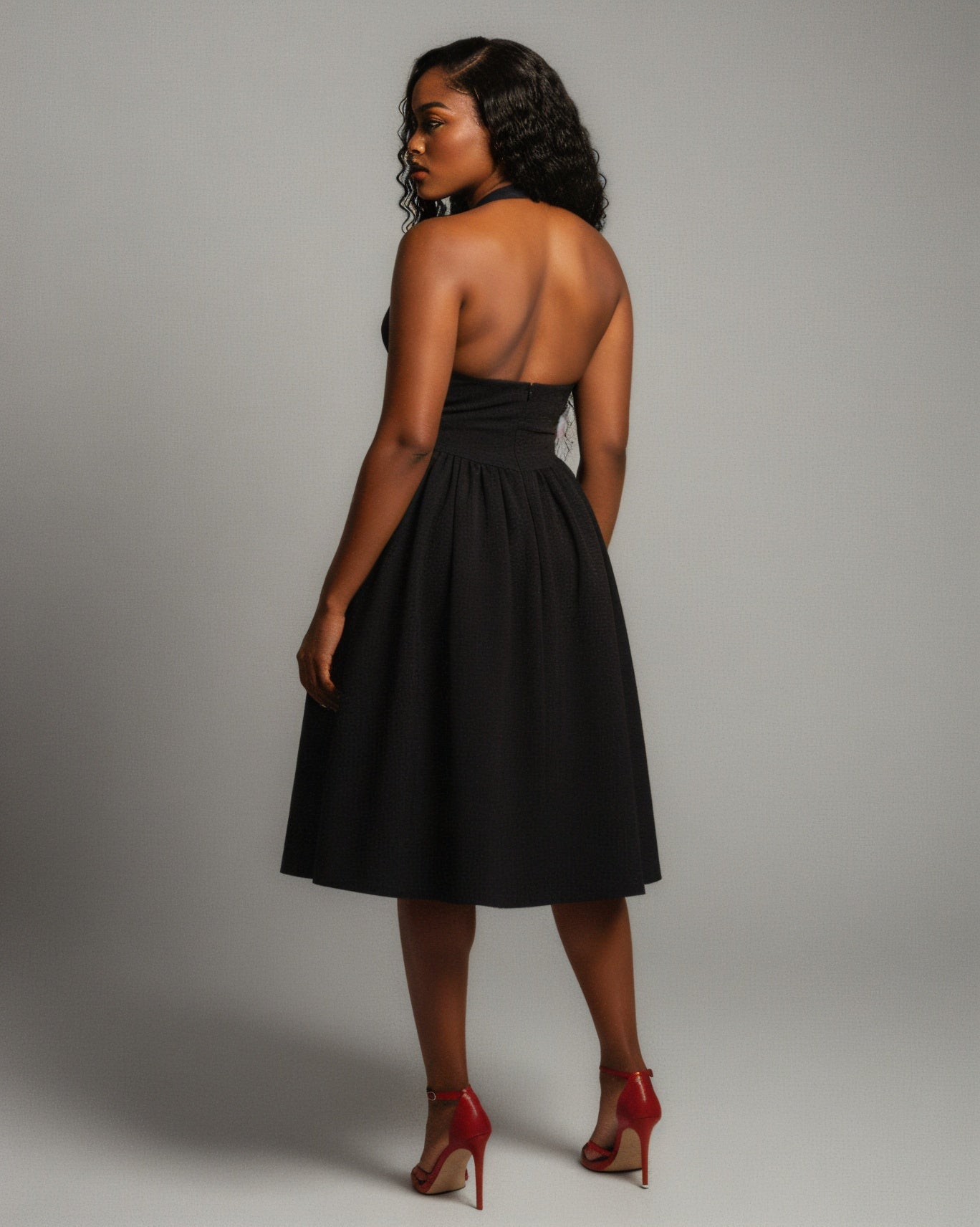 TALORA Embellished Bow Halter Midi Dress