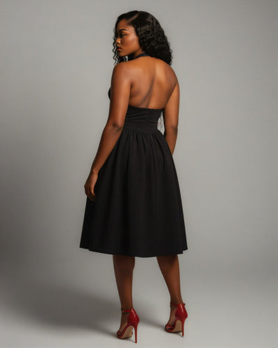 TALORA Embellished Bow Halter Midi Dress