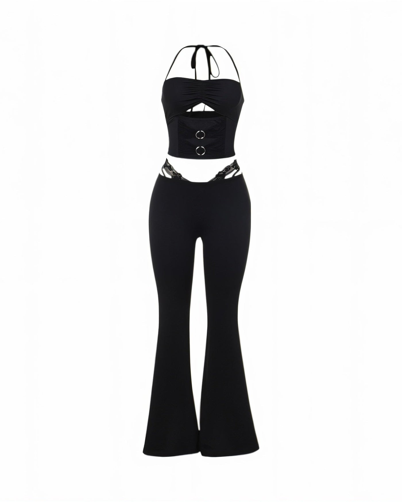 MAPPLE Halter Neck Crop Top and Flare Pants Set