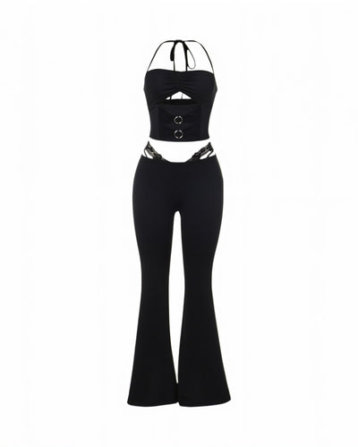 MAPPLE Halter Neck Crop Top and Flare Pants Set