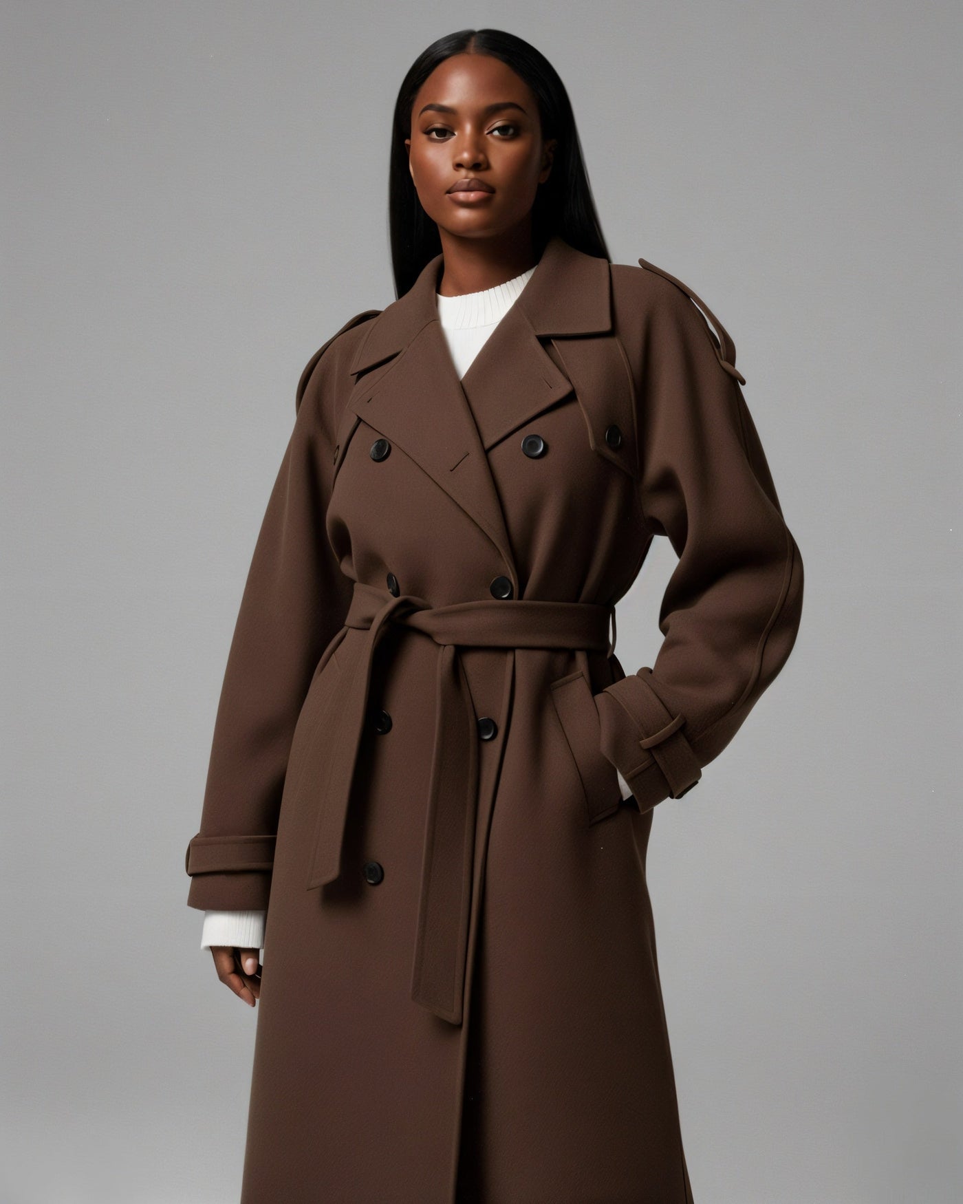 HATICE Belted Wool Trench Coat