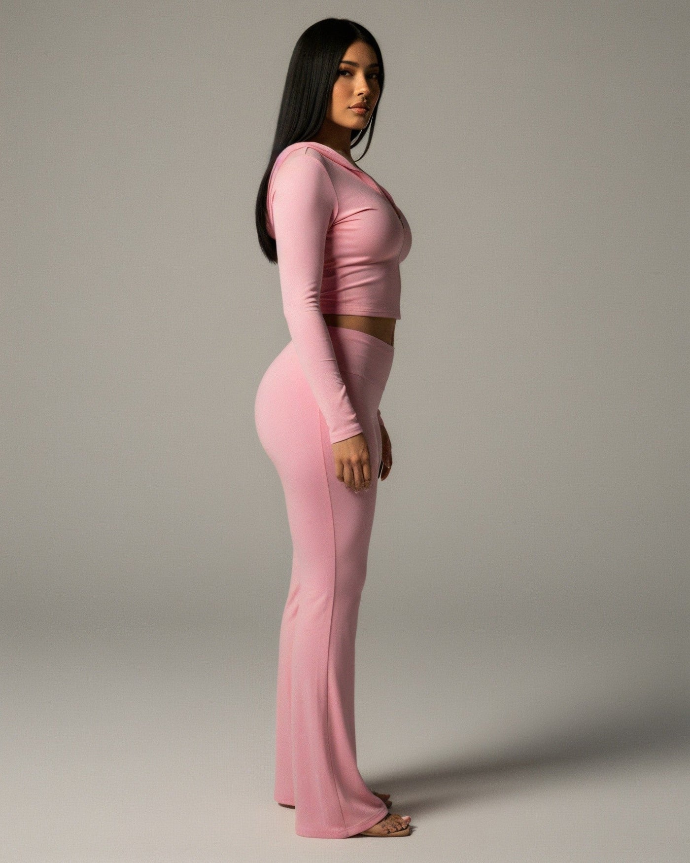 RAINY Zip-Up Hoodie and Flare Pants Set