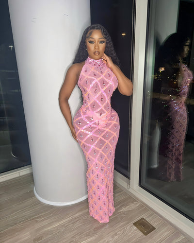 HOPE High Neck Tear Drop Rhinestone Maxi Dress