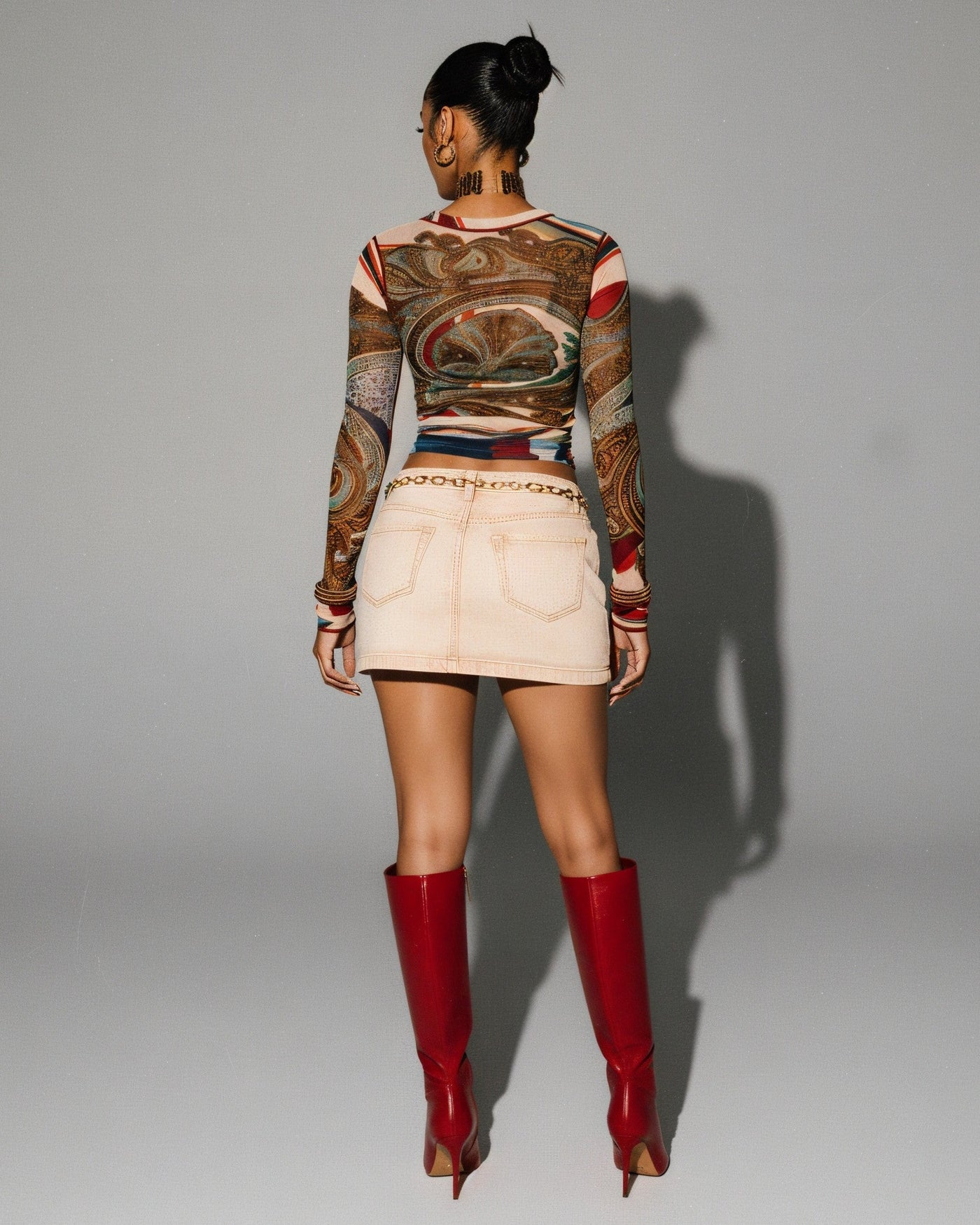 KIERRA Mesh Print Long Sleeve Top