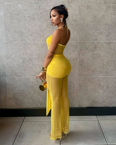 JEMMA Mesh Cutout Drape Jumpsuit