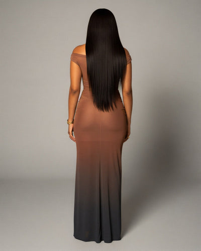 DELMA Mesh Ruched Off-Shoulder Maxi Dress