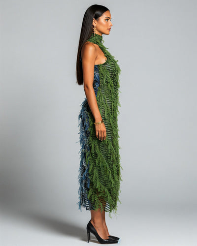 LILYANA Tassel Splicing Backless Midi Dress