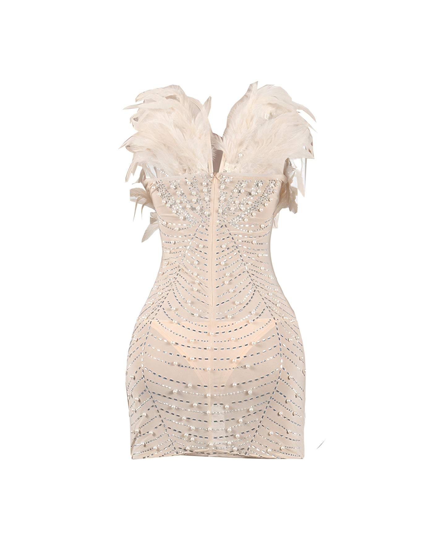 KAYALI Pearl & Rhinestone Embellished Feather Mini Dress