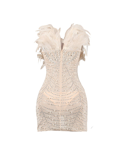 KAYALI Pearl & Rhinestone Embellished Feather Mini Dress