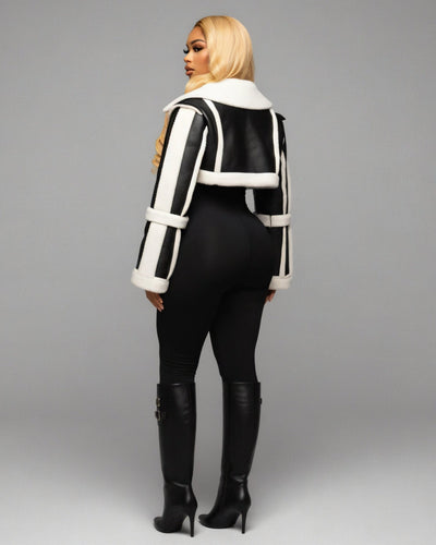 DREYA Faux Leather Shearling Trim Jacket