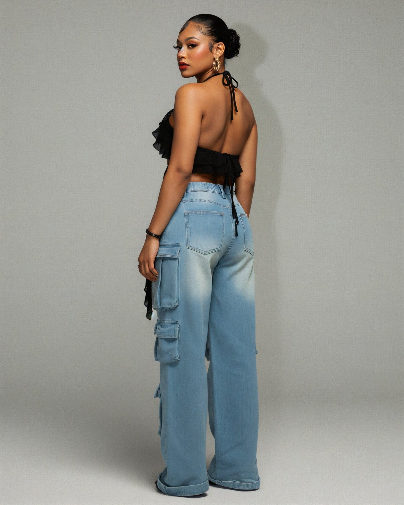 INGRID Denim Ripped Cargo Pants